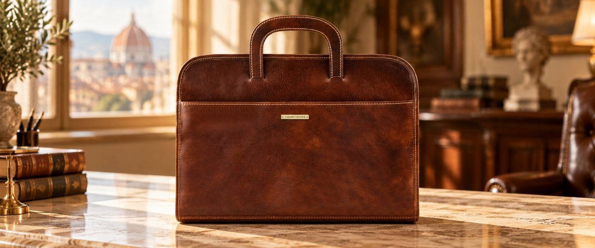 תיק עור חום למסמכים Sorrento מבית Tuscany Leather
